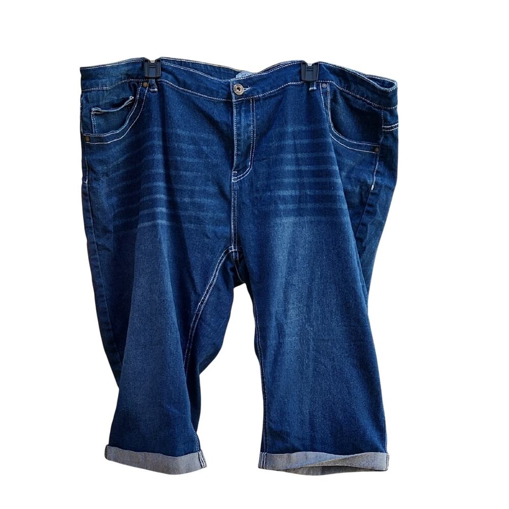 Women’s Plus 24W Dark Blue Denim Jean Capris Cuffed Shorts By Jean's Denim